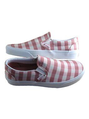 Vans Women's Classic Slip On Gingham Rosette Pink True White Shoes Sizes NIB